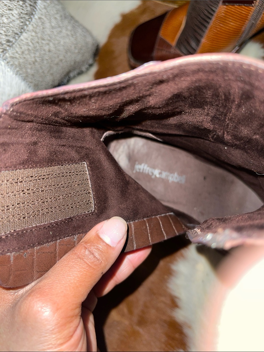 Womens Brown Patchwork Leather Ankle Boots - Picture 7 of 7